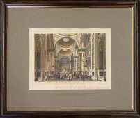 Гравюра «Париж, внутри церкви Святой Марии Магдалины», Франция, 19 век