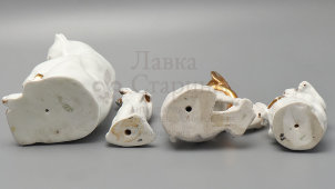Комплект статуэток по басне И. А. Крылова «Квартет» (золотой):​ осел, козел, мартышка и косолапый мишка, скульптор Воробьев Б. Я., ЛФЗ, 1950-60 гг.