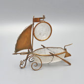 Подставка для механических часов, подчасник «Парусник» (лодка с веслами), латунь, стекло, Европа, кон. 19 в.