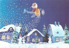 Почтовая открытка «Дед Мороз на самолете», автор Н. Поклада, СССР, 1991 г.