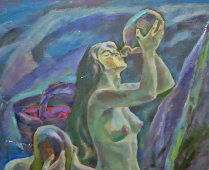 Большая картина «На реке», художник Дорофеев Ю. А., холст, масло, 1970-80 гг.