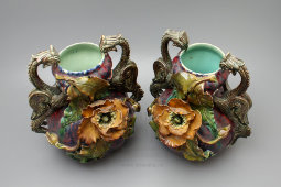 Парные антикварные вазы «Драконы», фаянс, Европа, 19 век