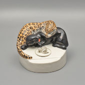 Фарфоровая чернильница «Леопард и черная пантера», автор модели Кульбах З. О., ЛФЗ, 1930-е