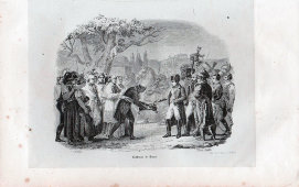 Старинная гравюра «Наполеон получает ключи от Вены в замке Шёнбрунн», Франция, 19 в.