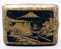 Старый портсигар с японским пейзажем «Фудзияма», 1940-е