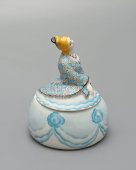 Антикварная пудреница, туалетная коробочка «Купчиха», скульптор Данько Н. Я., фарфор, ГФЗ, марка серп и молот, 1920-е