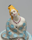 Антикварная пудреница, туалетная коробочка «Купчиха», скульптор Данько Н. Я., фарфор, ГФЗ, марка серп и молот, 1920-е