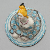 Антикварная пудреница, туалетная коробочка «Купчиха», скульптор Данько Н. Я., фарфор, ГФЗ, марка серп и молот, 1920-е