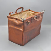 Большой старинный саквояж, докторская сумка, натуральная кожа, ткань, Европа, нач. 20 в.