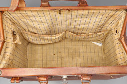 Большой старинный саквояж, докторская сумка, натуральная кожа, ткань, Европа, нач. 20 в.