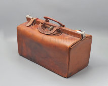 Большой старинный саквояж, докторская сумка, натуральная кожа, ткань, Европа, нач. 20 в.