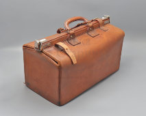 Большой старинный саквояж, докторская сумка, натуральная кожа, ткань, Европа, нач. 20 в.