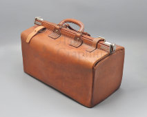 Большой старинный саквояж, докторская сумка, натуральная кожа, ткань, Европа, нач. 20 в.