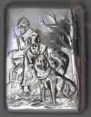 Агитационный портсигар СССР «Пограничники в дозоре», никелированная латунь, 1920-е
