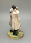 Старинная статуэтка «Крестьянка, ведущая мужа из кабака домой», Гарднер, бисквит, 19 в.