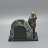 Подарок ко дню шахтера, кабинетная настольная скульптура «Забой» (Шахтер), бронза, змеевик, Россия, 2000-е