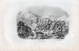 Старинная гравюра «Армия Наполеона. Мюрат в битве при Абукире», Франция, 19 в.