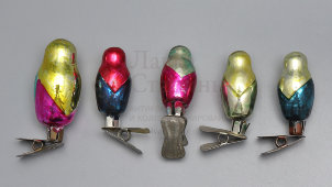 Комплект винтажных ёлочных игрушек на прищепке «Матрешки», 5 шт., стекло, СССР, 1960-е