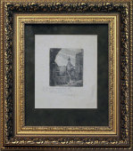 Графический рисунок «Русь деревянная», художник В. А. Филиппов, Россия, 1921 г., багет, стекло