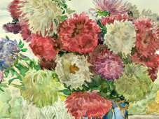 Картина, натюрморт «Цветы на окне», художник Гаврилкевич Е. Г., холст, акварель, СССР, 2-я пол. 20 в.