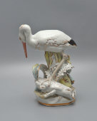 Статуэтка «Аист и лягушка», скульптор Пустыгин Н. П., Дулевский фарфор, 1970-80 гг.
