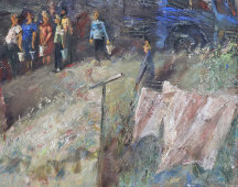 Картина «Однажды вечером», художник Соколов Е. В., советская живопись, фанера, темпера, 1989 г.