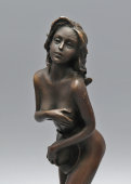 Кабинетная статуэтка «Обнаженная танцовщица с ковбойской шляпой» (эротика), скульптор Паскаль Делор, бронза, Европа, 2000-е
