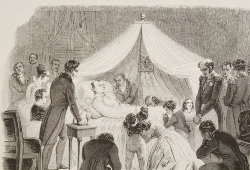 Старинная гравюра «Смерть императора Наполеона», Франция, 5 мая 1821 год