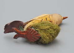 Редкая ватная ёлочная игрушка на прищепке «Птица в гнезде», СССР, 1930-50 гг.