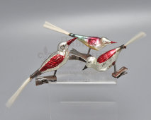 Винтажные стеклянные фигурки-птичка на прищепке, набор елочных игрушек из 3 шт., ГДР, 1950-60 гг.