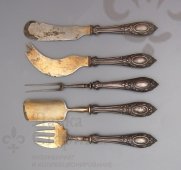 Столовые приборы, Россия, 19 век, металл, позолота, ручки из серебра 84 пробы