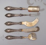 Столовые приборы, Россия, 19 век, металл, позолота, ручки из серебра 84 пробы