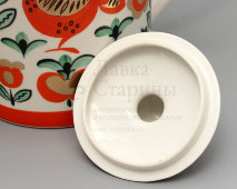 Большой фарфоровый чайник с русскими народными узорами, Вербилки, 1950-е