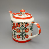Большой фарфоровый чайник с русскими народными узорами, Вербилки, 1950-е
