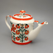 Большой фарфоровый чайник с русскими народными узорами, Вербилки, 1950-е