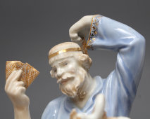 Скульптура «Балда и черт играют в карты», скульптор Завалов А. П., фарфор Вербилок, 1950-60 гг.