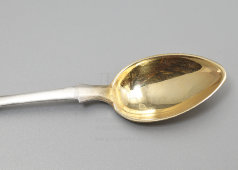 Старинная чайная серебряная ложка с позолотой, 84 проба, Москва, кон. 19, нач. 20 вв.
