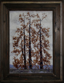 Картина пейзаж «Осенние деревья», художник Р. Ермолин, картон, масло, советская живопись, 1987 г.