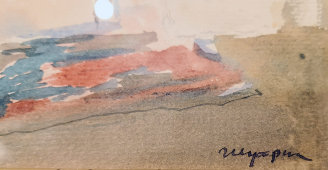 Картина «Обнаженная с тазом»​, СССР, середина 20 века, бумага, акварель 
