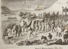 Старинная гравюра «Конвой императора Наполеона на острове Святой Елены», Франция