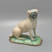Антикварная статуэтка «Мопс», фарфор, Фабрика Тереховых и Киселева, с. Речицы, Гжельская волость, 19 в.