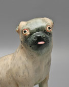 Антикварная статуэтка «Мопс», фарфор, Фабрика Тереховых и Киселева, с. Речицы, Гжельская волость, 19 в.