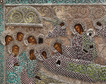 Старинная икона «Успение Богоматери» в окладе, дерево, темпера, скань, фольга, Россия, 1-я пол. 19 в.