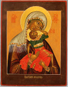 Старинная икона Божией Матери в киоте «Взыграние младенца», Россия, к. 19 в.