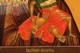 Старинная икона Божией Матери в киоте «Взыграние младенца», Россия, к. 19 в.