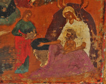 Старинная деревянная икона «Рождество Христово», Россия, живопись 17 в.