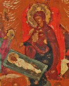 Старинная деревянная икона «Рождество Христово», Россия, живопись 17 в.