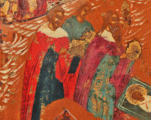 Старинная деревянная икона «Рождество Христово», Россия, живопись 17 в.