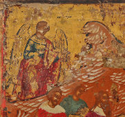 Старинная деревянная икона «Рождество Христово», Россия, живопись 17 в.