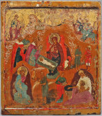 Старинная деревянная икона «Рождество Христово», Россия, живопись 17 в.